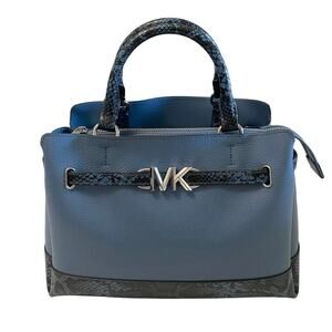 Michael Kors Reed Denim Blue Snake Skin Belted Satchel Crossbody Purse large